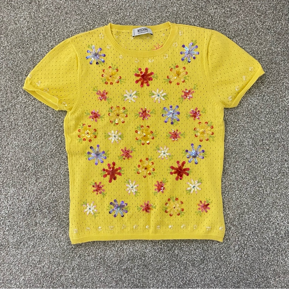 Vintage Moschino Yellow Floral Knit Top